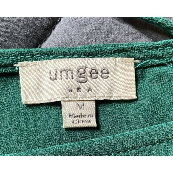 Umgee Women’s Top Medium Baby Doll Open Cross Cross Back‎ Balloon Sleeve Green - Picture 9 of 13